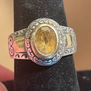 Vintage Sterling Silver Yellow Stone Ring. Size 6. Signed. Stamped
